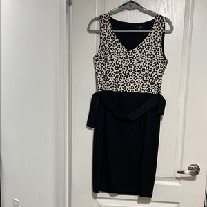 Elegant Black and Leopard Print Midi Dress